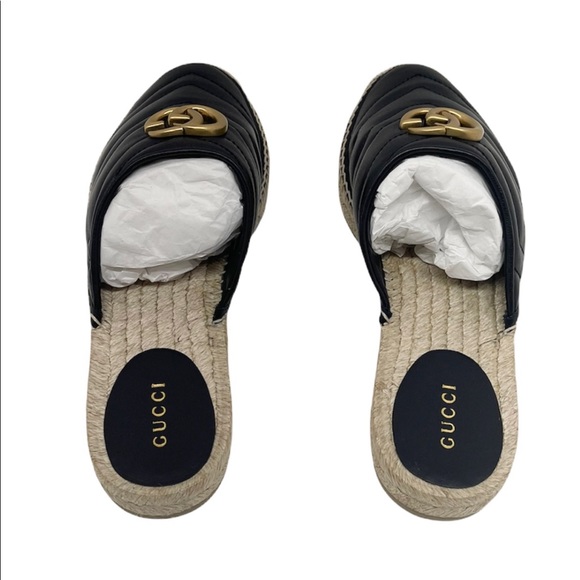 Gucci GG Marmont Quilted Black Leather Espadrille - Picture 6 of 12
